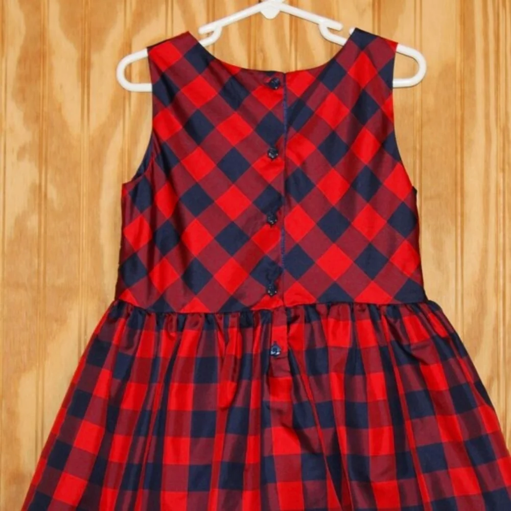 🎀 Cat & Jack Red & Navy Plaid Dress w/ Satin Sash – Size S (6/6X)